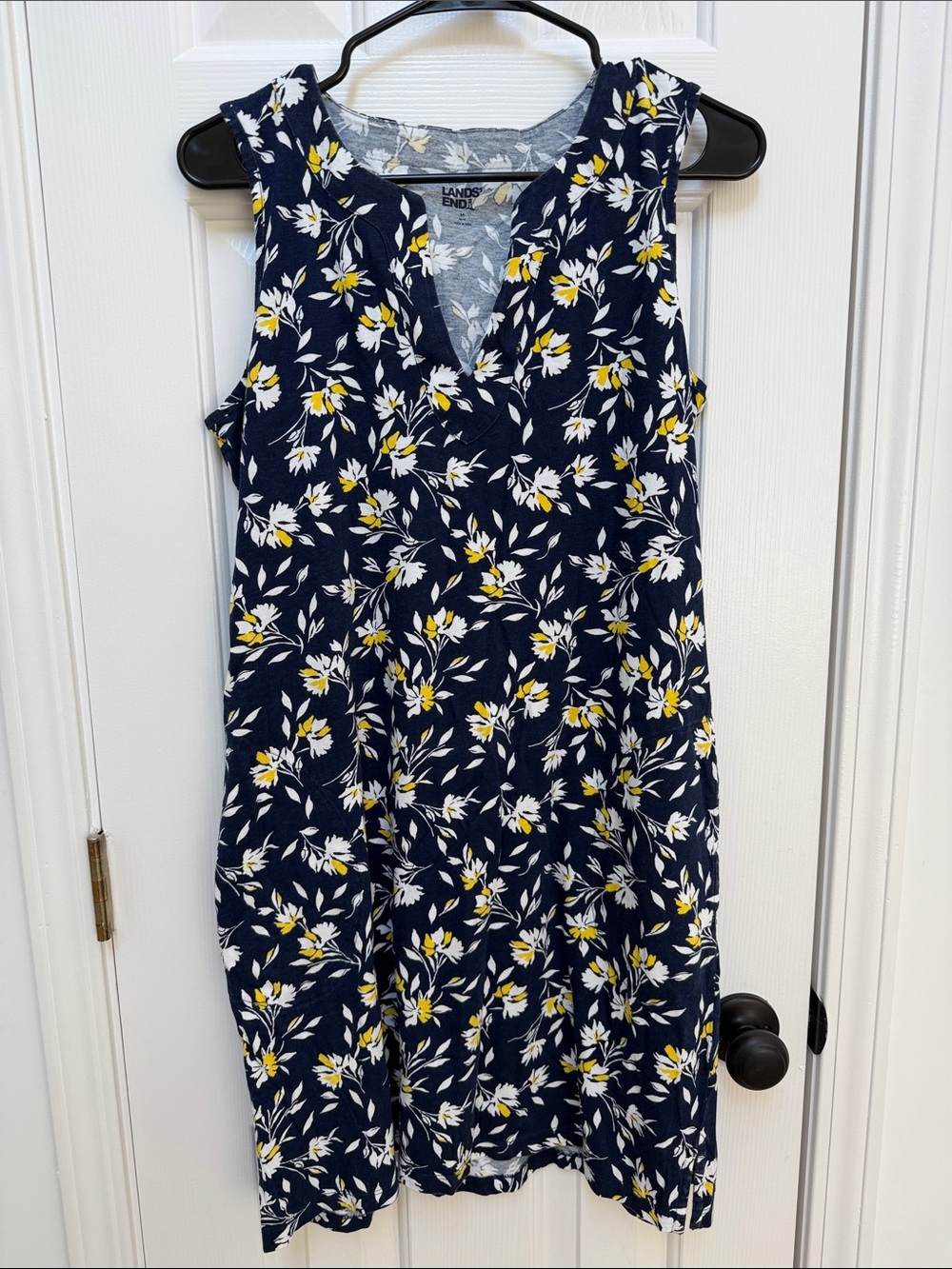 Lands' End Navy Floral Sleeveless V-Neck Day Dress